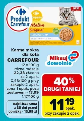 Karma mokra dla kota różne rodzaje promocja w Carrefour Market