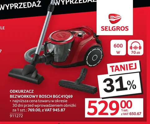 Odkurzacz bezworkowy Bosch BGC41Q69 promocja w Selgros