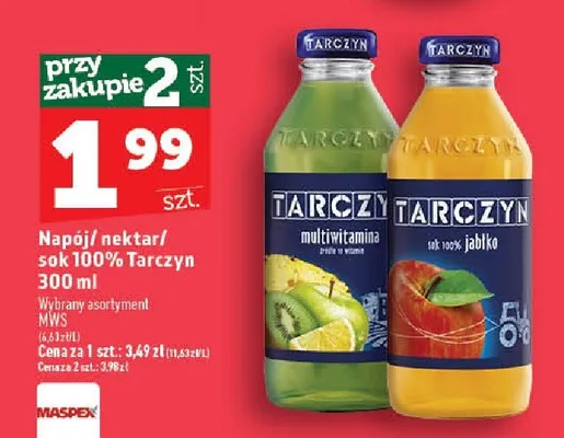 Sok 100% Tarczyn jabłko promocja w TOPAZ