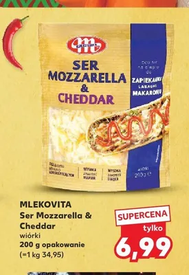 Ser Mozzarella & Cheddar wiórki Mlekovita promocja w Kaufland