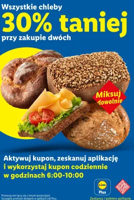Chleb wszystkie rodzaje drugi -30% promocja w Lidl
