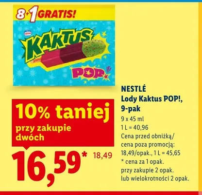 Lody Kaktus POP! NESTLÉ 9-pak 45ml promocja w Lidl