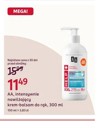 Intensywnie nawilżający krem-balsam do rąk AA promocja w Rossmann