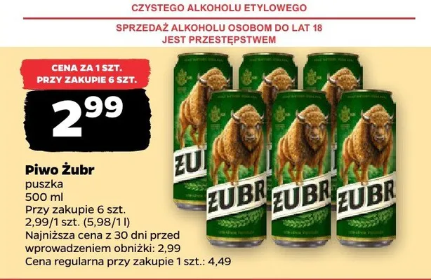 Piwo Żubr puszka promocja w Netto