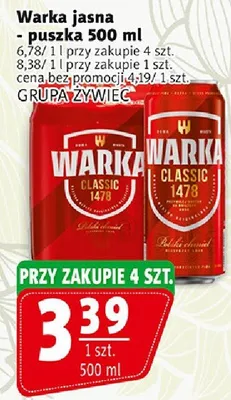 Piwo Warka jasna Classic puszka Grupa Żywiec promocja w Prim Market