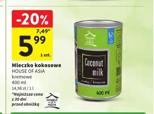 Mleczko kokosowe HOUSE OF ASIA kremowe 400ml promocja w Intermarche