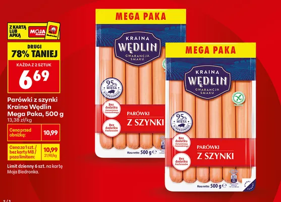 Parówki z szynki Kraina Wędlin Mega Paka promocja w Biedronka