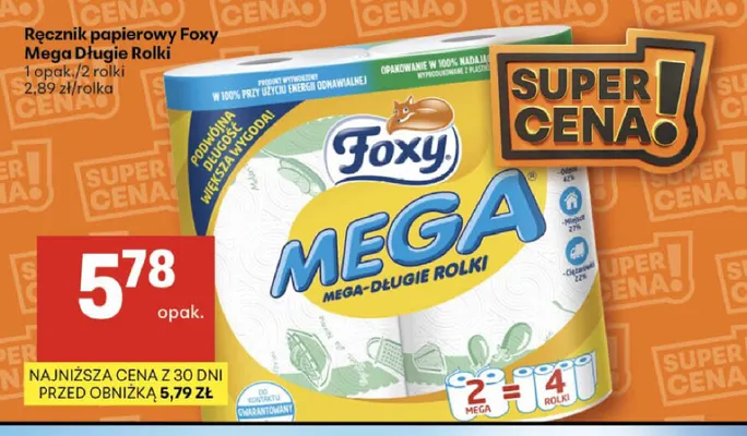 Ręcznik papierowy Foxy Mega Długie Rolki 2-pak promocja w Delikatesy Centrum