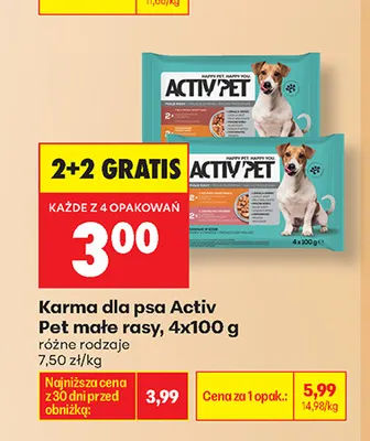 Karma dla psa Activ Pet małe rasy 4-pak promocja w Biedronka