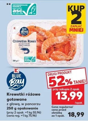 Krewetki różowe gotowane z głową w pancerzu K Blue Bay promocja w Kaufland