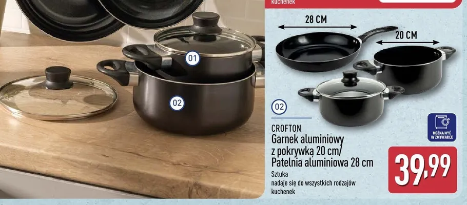 Garnek aluminiowy z pokrywką Crofton 20 cm promocja w Aldi