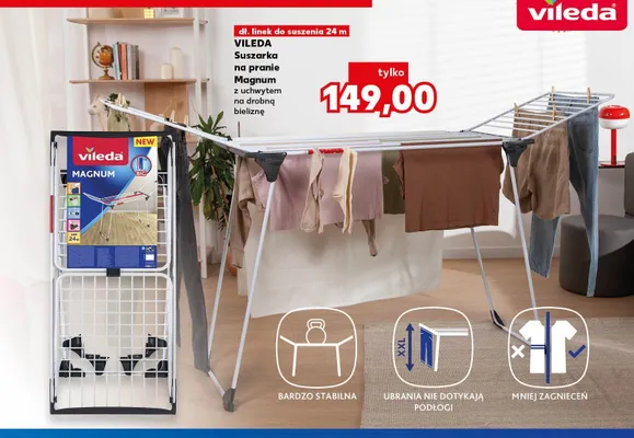 Suszarka na pranie Vileda Magnum z uchwytem na drobną bieliznę dł. linek 24m promocja w Kaufland
