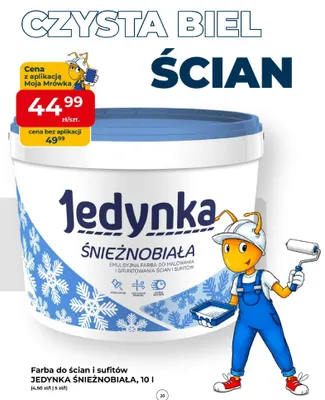 Farba do ścian i sufitów Jedynka Śnieżnobiała promocja w PSB Mrówka