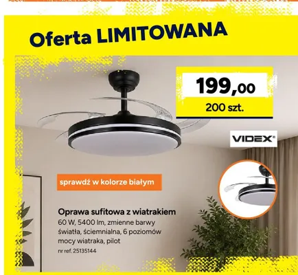 Oprawa sufitowa z wiatrakiem Videx promocja w Bricoman