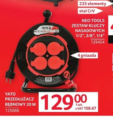 Przedłużacz bębnowy YATO 20m 4 gniazda promocja w Selgros