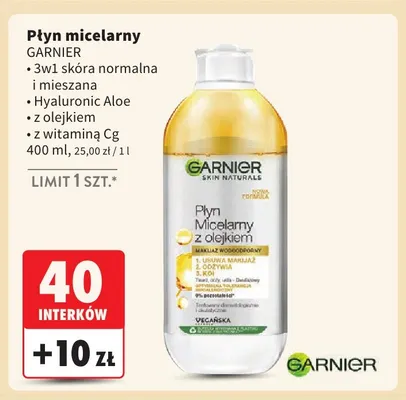 Płyn micelarny Garnier 3w1 skóra normalna i mieszana promocja w Intermarche