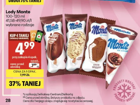 Lody rożek Monte promocja w Delikatesy Centrum