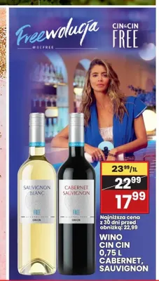 Wino bezalkoholowe białe Cin & Cin Free Sauvignon Blanc promocja w Wafelek
