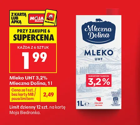 Mleko UHT Mleczna Dolina 3,2% promocja w Biedronka