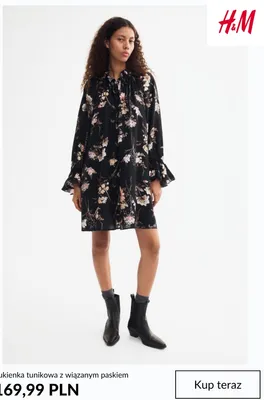Sukienka tunikowa z wiązanym paskiem H & M promocja w H&M