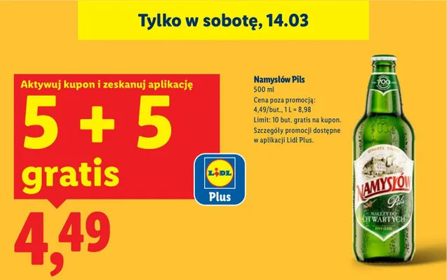 Piwo Namysłów Pils 5+5 GRATIS promocja w Lidl