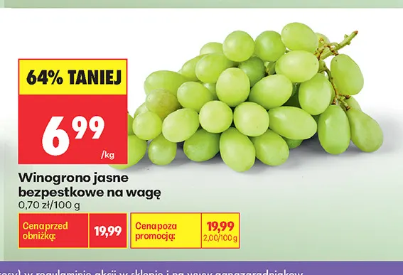 Winogrona jasne bezpestkowe na wagę promocja w Biedronka