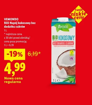BIO Napój kokosowy bez dodatku cukrów Vemondo promocja w Lidl