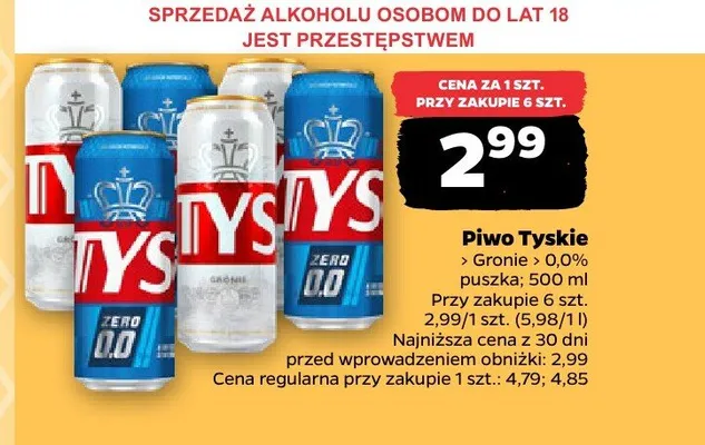 Piwo bezalkoholowe Tyskie 0,0% puszka promocja w Netto