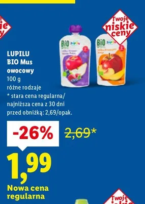 Mus owocowy Bio różne rodzaje promocja w Lidl