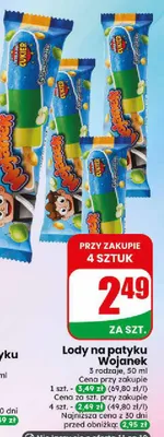 Lody na patyku Wojanek niebieskie promocja w Dino