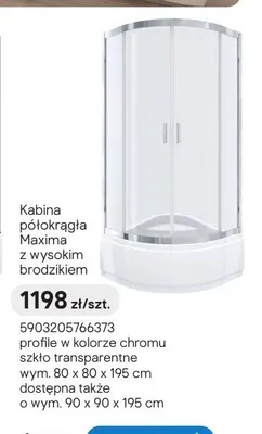 Kabina półokrągła Durasan Maxima z wysokim brodzikiem chrom promocja w Castorama