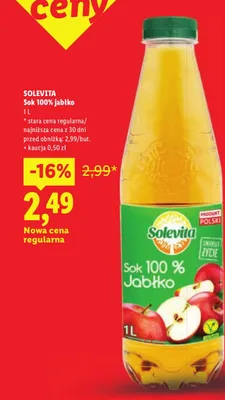 Sok 100% jabłko Solevita promocja w Lidl