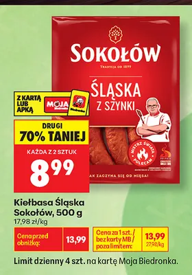 Kiełbasa śląska Sokołów promocja w Biedronka