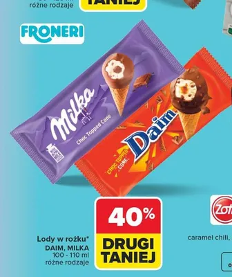 Lody w rożku Daim promocja w Carrefour Market