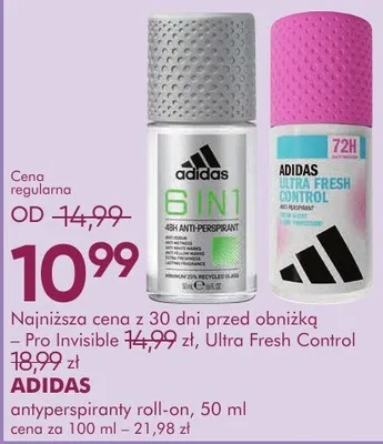Antyperspiranty roll-on ADIDAS Pro Invisible, Ultra Fresh Control antyperspiranty roll-on promocja w Makro