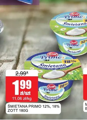 Śmietana Primo 18% Zott promocja w Bingo