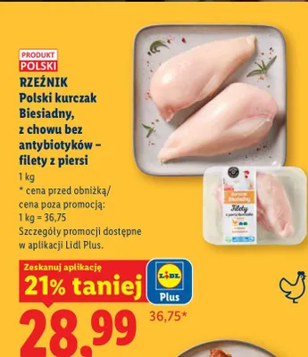 Polski kurczak Biesiadny, z chowu bez antybiotyków - filety z piersi promocja w Lidl