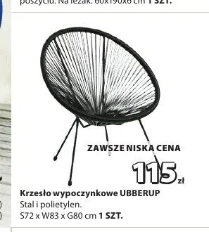 Krzesło wypoczynkowe UBBERUP Stal i polietylen S72xW83xG80cm promocja w Jysk