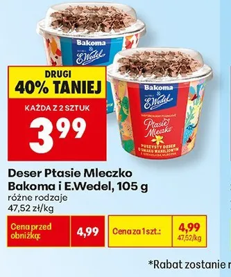 Deser Ptasie Mleczko o smaku czekoladowym Bakoma promocja w Biedronka