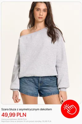 Bluza damska szara z asymetrycznym dekoltem Cropp promocja w Cropp
