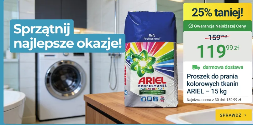Proszek do prania kolorowych tkanin Ariel Profesyonel promocja w ERLI