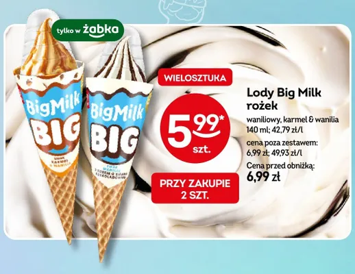Lody Big Milk rożek waniliowy promocja w Żabka