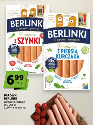 Parówki Berlinki Premium z piersią kurczaka promocja w Groszek