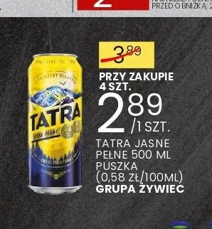 Piwo Tatra Jasne Pełne promocja w Wafelek
