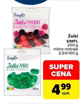Żelki żabki o smaku jabłkowym Simply promocja w Carrefour