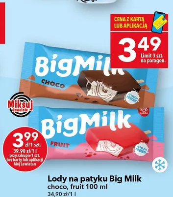 Lody na patyku Big Milk fruit promocja w LEWIATAN