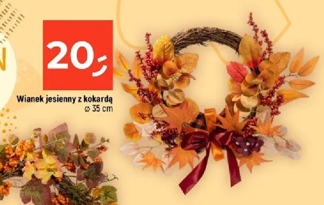 Wianek jesienny z kokardą 35 cm promocja w Dealz