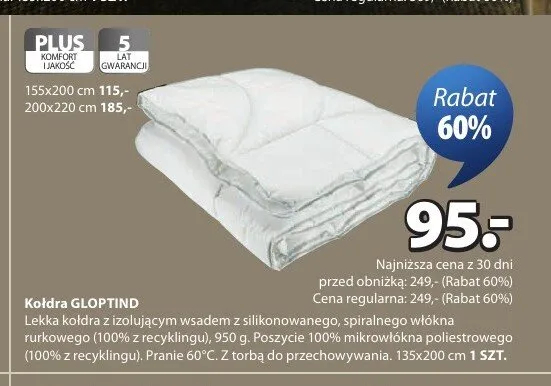 Kołdra GLOPTIND 155x200cm promocja w Jysk