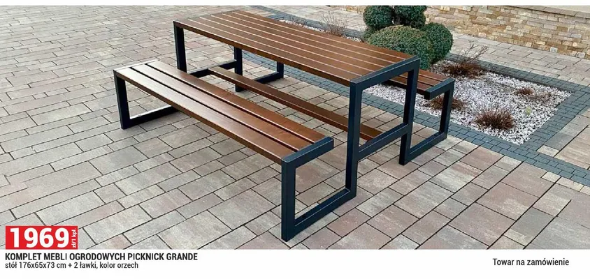 Komplet mebli ogrodowych Picknick Grande stół 176x65x73cm + 2 ławki promocja w Merkury Market
