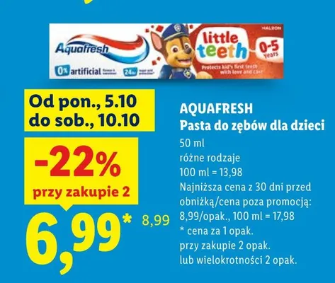 Pasta do zębów dla dzieci Aquafresh promocja w Lidl